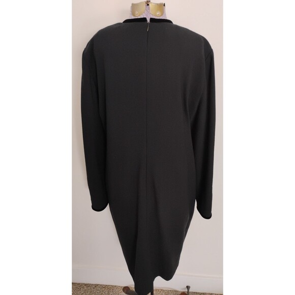 Vtg 90's Carolina Herrera Dress Women's Black Wool Crepe Midi Velvet Buttons 12 - Picture 6 of 16
